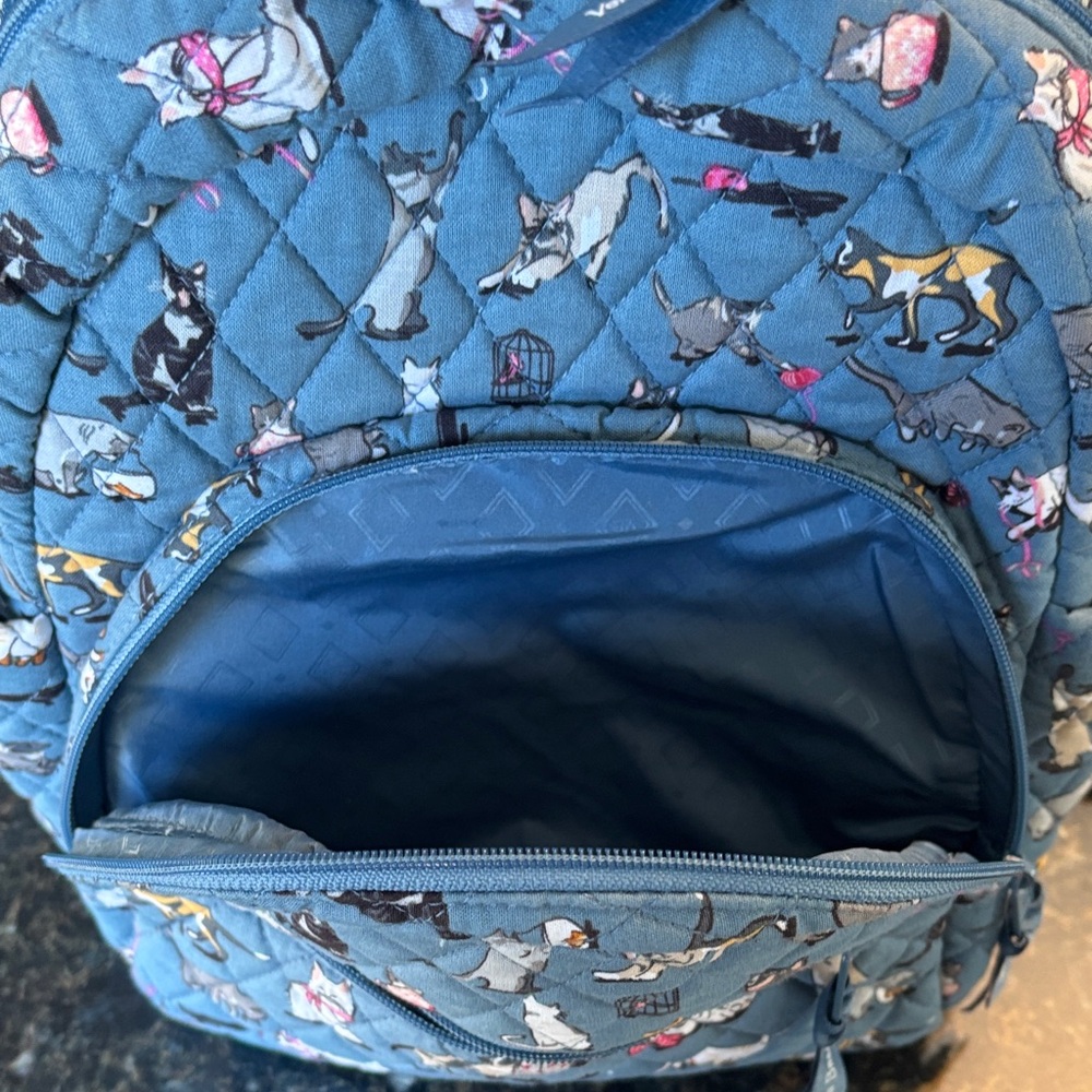 Vera Bradley Blue Cat Print Quilted Backpack with Pouch.  MINI BACKPACK - Picture 7 of 10